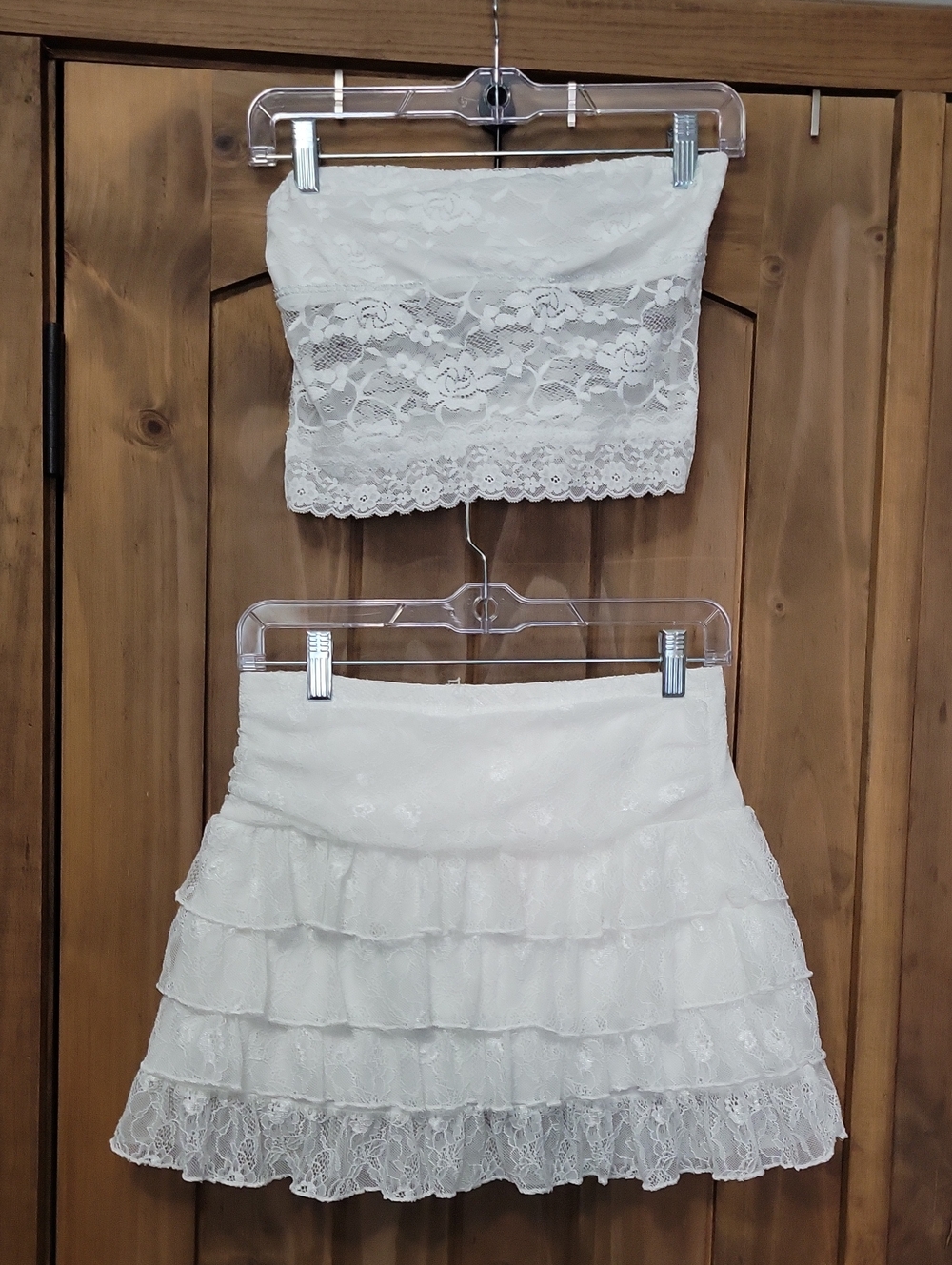 White Lace Ruffle Mini Skirt And Top Set
